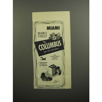 1952 The Columbus Hotel Advertisement - Miami's Finest