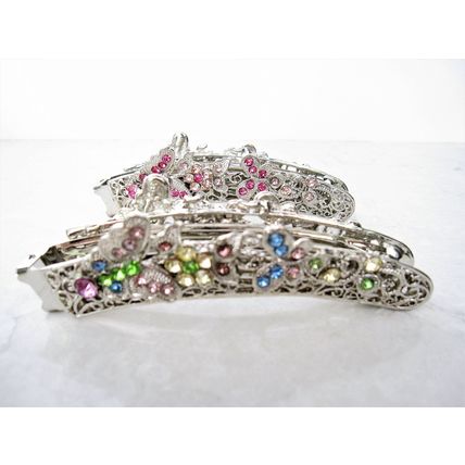 Silver or gold metal filigree flower butterfly banana hair claw clips with