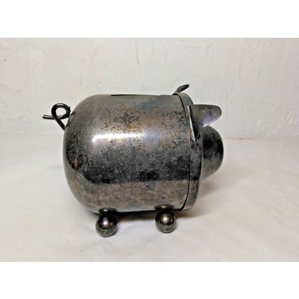 Tin/Metal Piggy Bank Curly Tail - Oneida Silversmiths 5 1/2" x 4" - Adorable!