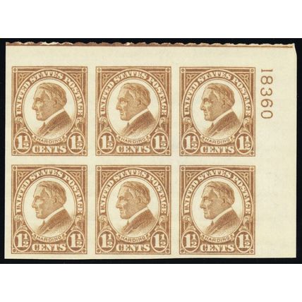 631, Mint XF NH 1 1/2¢ Plate Block of Six - Stuart Katz