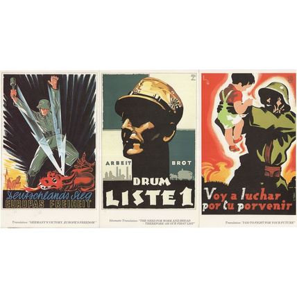 German War Military Work & Bread Poster 3x Postcard s