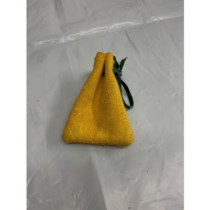 Medieval Larp SCA Pagan Reenactment Yellow Leather DRAWSTRING Green tie pouch