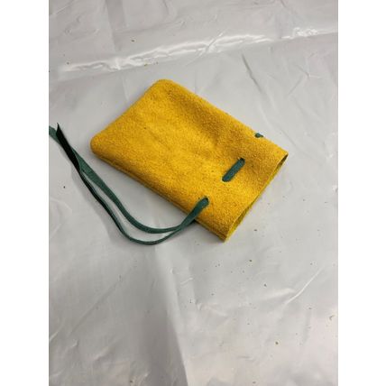 Medieval Larp SCA Pagan Reenactment Yellow Leather DRAWSTRING Green tie pouch
