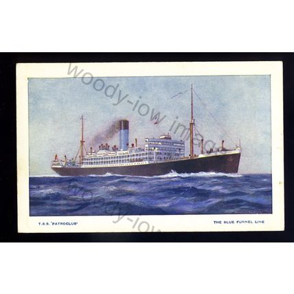 LS3168 - Blue Funnel Liner - Patroclus - Artist U/K - built 1923 - postcard
