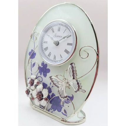 Purple Butterfly & Floral Clock Mantel Oval 16.5 CM Time Gift Home Decor