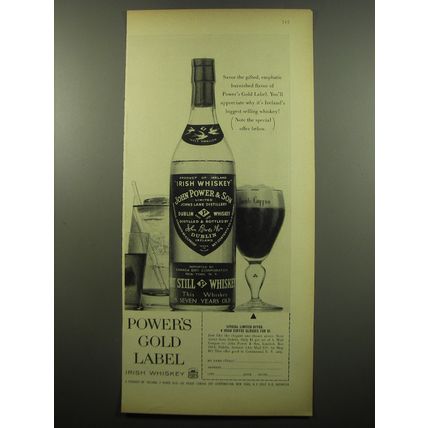 1960 Power's Gold Label Whiskey Ad - Savor the gifted, emphatic flavor