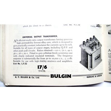 Bulgin Catalogue 1937 to 1938 Vintage Valve Television Radio, WWII WW2 Equipment
