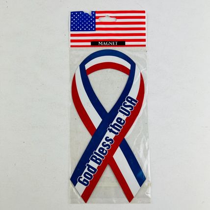 God Bless the USA Red, White, & Blue Ribbon Magnet for Car or Refridgerator NEW