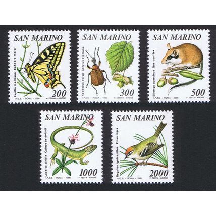 San Marino Bird Butterfly Lizard Mouse Flora 5v 1990 MNH SG#1386-1390
