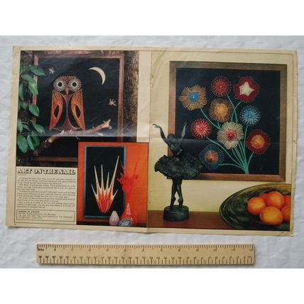 Pattern/chart for Nail & Thread Art - Tawny Owl, Volcano & Bouquet of Flowers