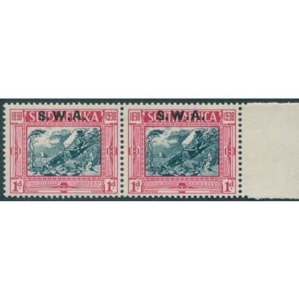South West Africa 1938 1d + 1d blue & carmine SG106 MNH pair