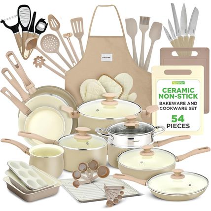 Nutrichef 54-Piece Marble Non-Stick Cookware and Bakeware Set, Professional Home