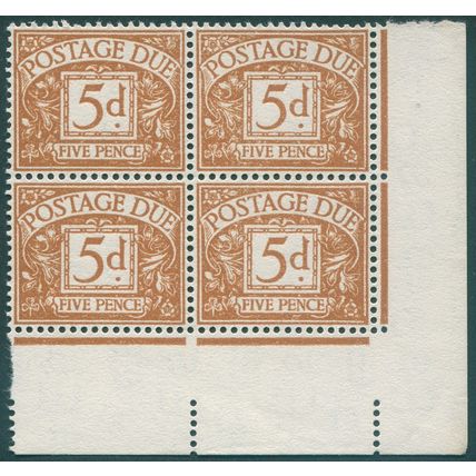 Great Britain 1955 5d. yellow-brown Postage Due SGD44 MNH block x4