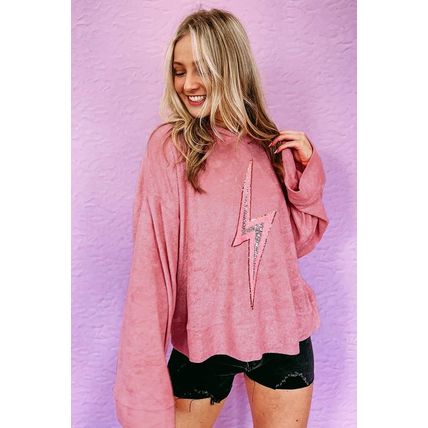 Pink Thunder Bolt Sequin Oversized Hoodie