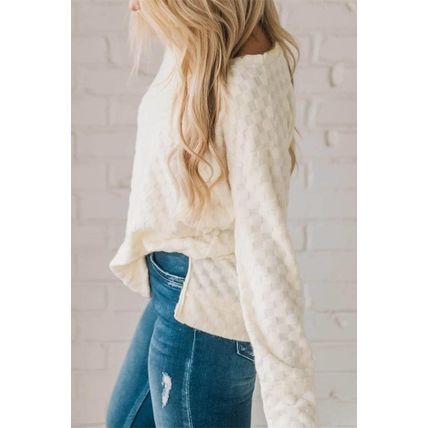 Beige Solid Textured Thumbhole Sleeve Top