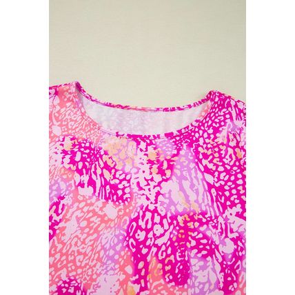 Rose Classic Leopard Print Handkerchief Hem Tunic Top