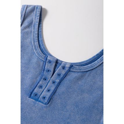 Sky Blue Mineral Wash Ribbed Notch Neck Tank Top