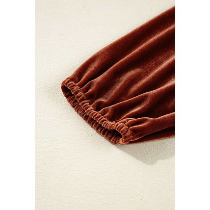 Clay Elastic V Neck Puff Sleeve Short Velvet Dress