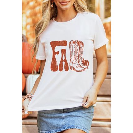 White FALL Boots Cracking Graphic T Shirt