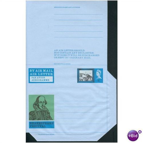 GB Airmail 1964 - Shakespeare Festival 6d Pre-Paid V2