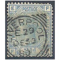 1880 SG142 2 1/2d Blue Plate 20 Good/Fine Used Check Letters "FE".