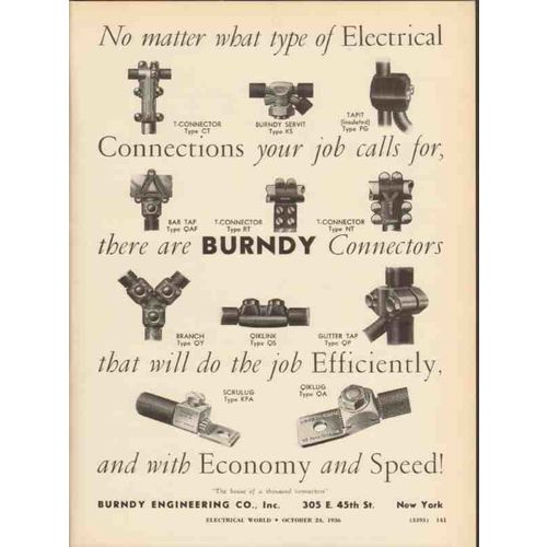 burndy engineering company 1936 electrical connectors wires vintage ad