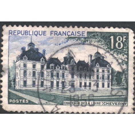 France 1954 - SG1210 - 18f indigo, blue & green - Cheverny Chateau - used