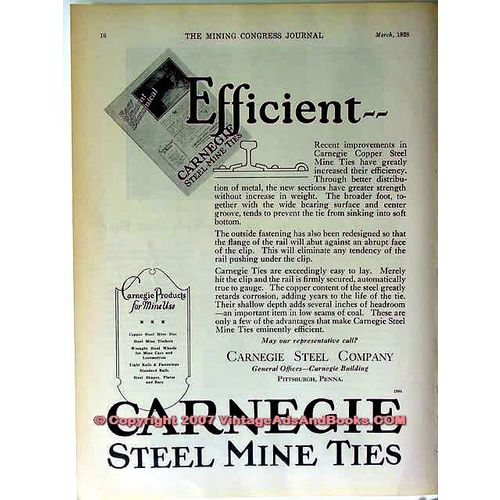 CARNEGIE STEEL COMPANY 1928 Efficient copper steel mine tie vintage ad