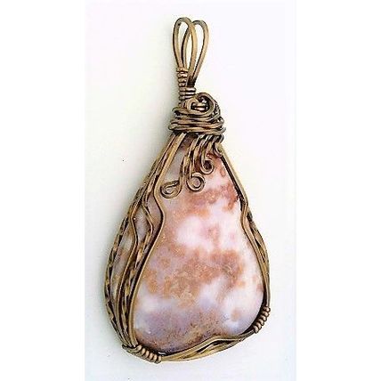Brown Swirl Agate Bronze Copper Wire Wrap Gemstone Pendant 8