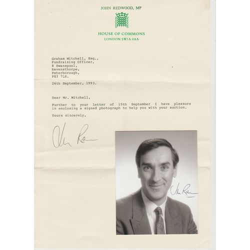Autograph John Redwood MP Welsh Secretary + signed accompanying letter