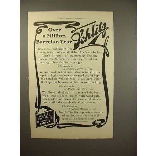 1903 Schlitz Beer Ad - Over a Million Barrels a Year!