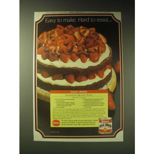 1989 Borden Eagle Brand Sweetened Condensed Milk Ad - Strawberry Brownie Torte