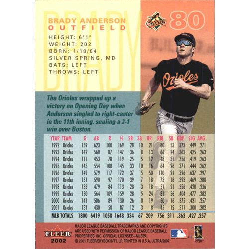 2002 Ultra Baseball Brady Anderson #80