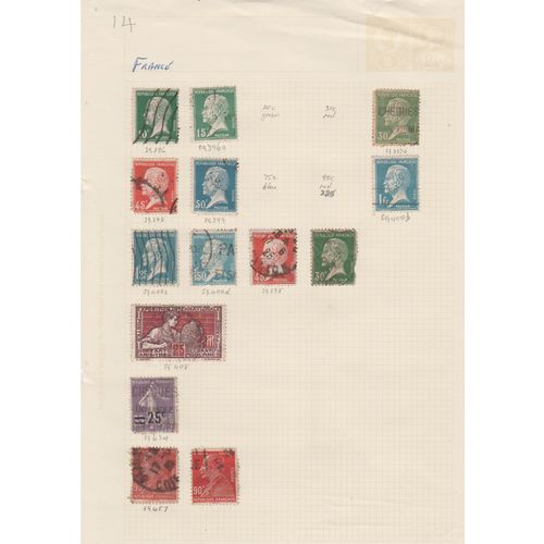 France page of 14 older with Pastuers 1925 art commemoratives & sower overprint