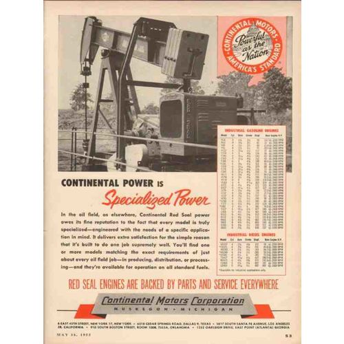 CONTINENTAL MOTORS CORP 1955 specialized power oil vintage ad
