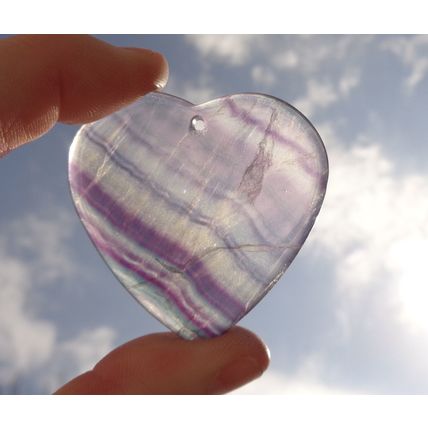 E Fluorite Large Heart Gemstone Touch Stone 1.875 Inch Energy Work Pendant