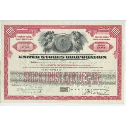 United Stores Corporation 100 Shares 1935 Stock Trust Certificate Murthy & Co