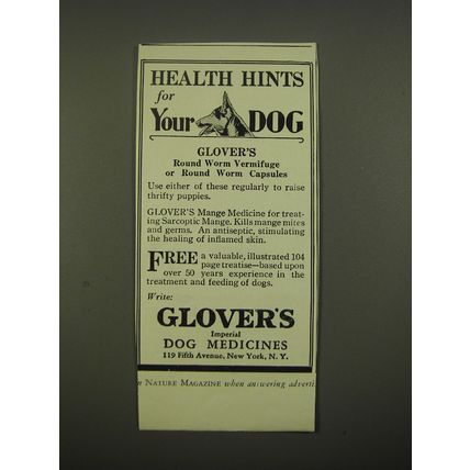 1930 Glover's Dog Medicines Ad - Health Hints for your dog