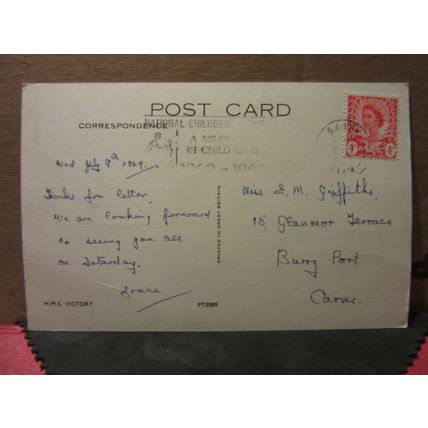 H.M.S VICTORY, PORTSMOUTH, HAMPSHIRE used vintage postcard 1970 postmark =
