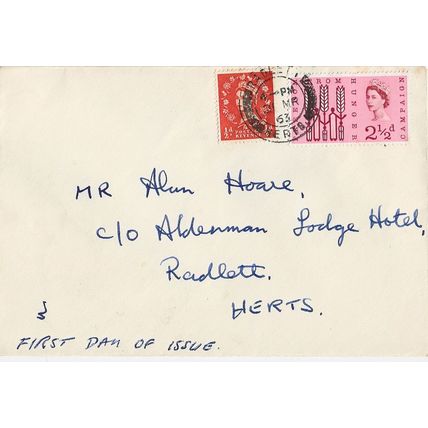 GB 1963 Freedom from Hunger 2.5 d FDC St Albans pm plus additional half d stamp