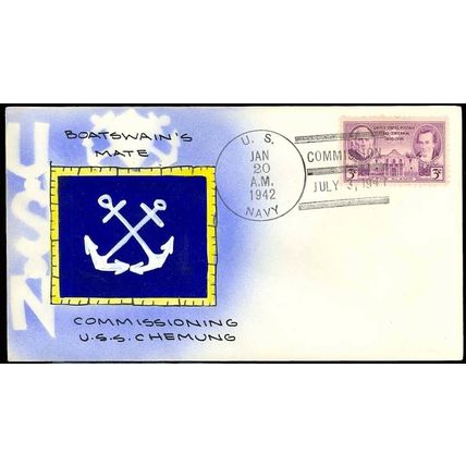 USS CHEMUNG AO-30 Fleet Oiler - Mae Weigand Hand Painted Naval Cover