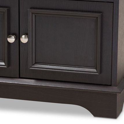Shoe Storage Bench 2-Drawer 2-Cabinet Dark Brown Wood Cushion Top