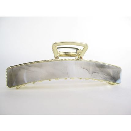 Long gold metal and black gray white marbled acrylic hair claw clip