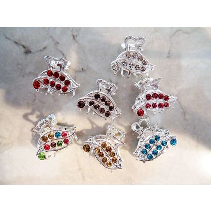small mini silver metal crystal leaf hair claw clip