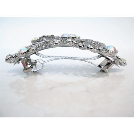 Silver or gold leaf shaped crystal hair barrette clip bridal clip bridal