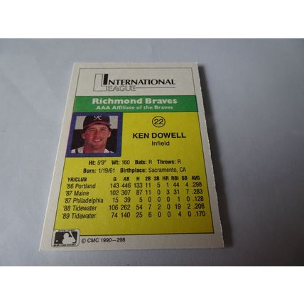 1990 CMC Card # 298 Ken Dowell Very Good (3) Richmond Braves