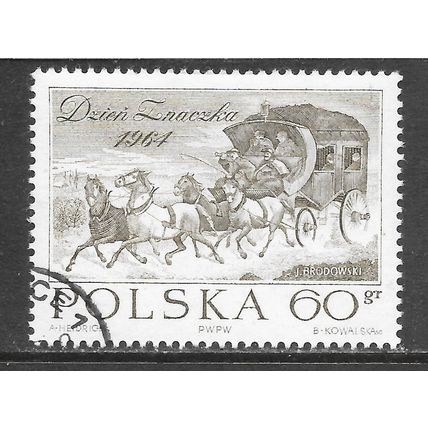 POLAND 1964 STAMP DAY STAGE MAIL COACH USED BROWN-OLIVE