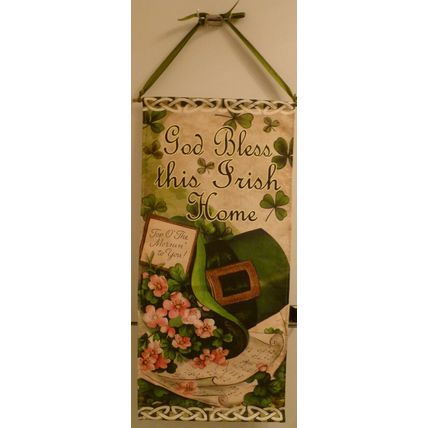 "GOD BLESS THIS IRISH HOME INDOOR BANNER FLAG 30x14 ST PATRICK'S DAY shamrock"