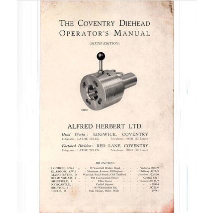 Herbert Coventry Diehead Operators Manual 6th Edition 1960 EP11603500 PDF
