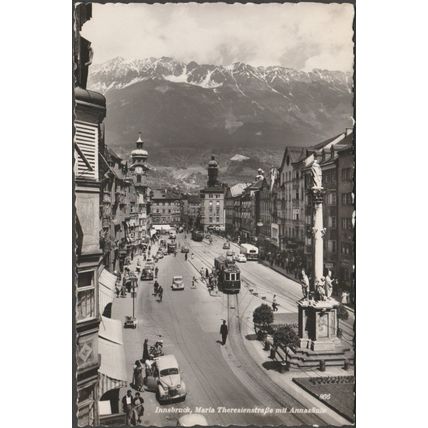 Maria Theresienstraße mit Annasäule, Innsbruck, 1957 - Tiroler Kunstverlag AK